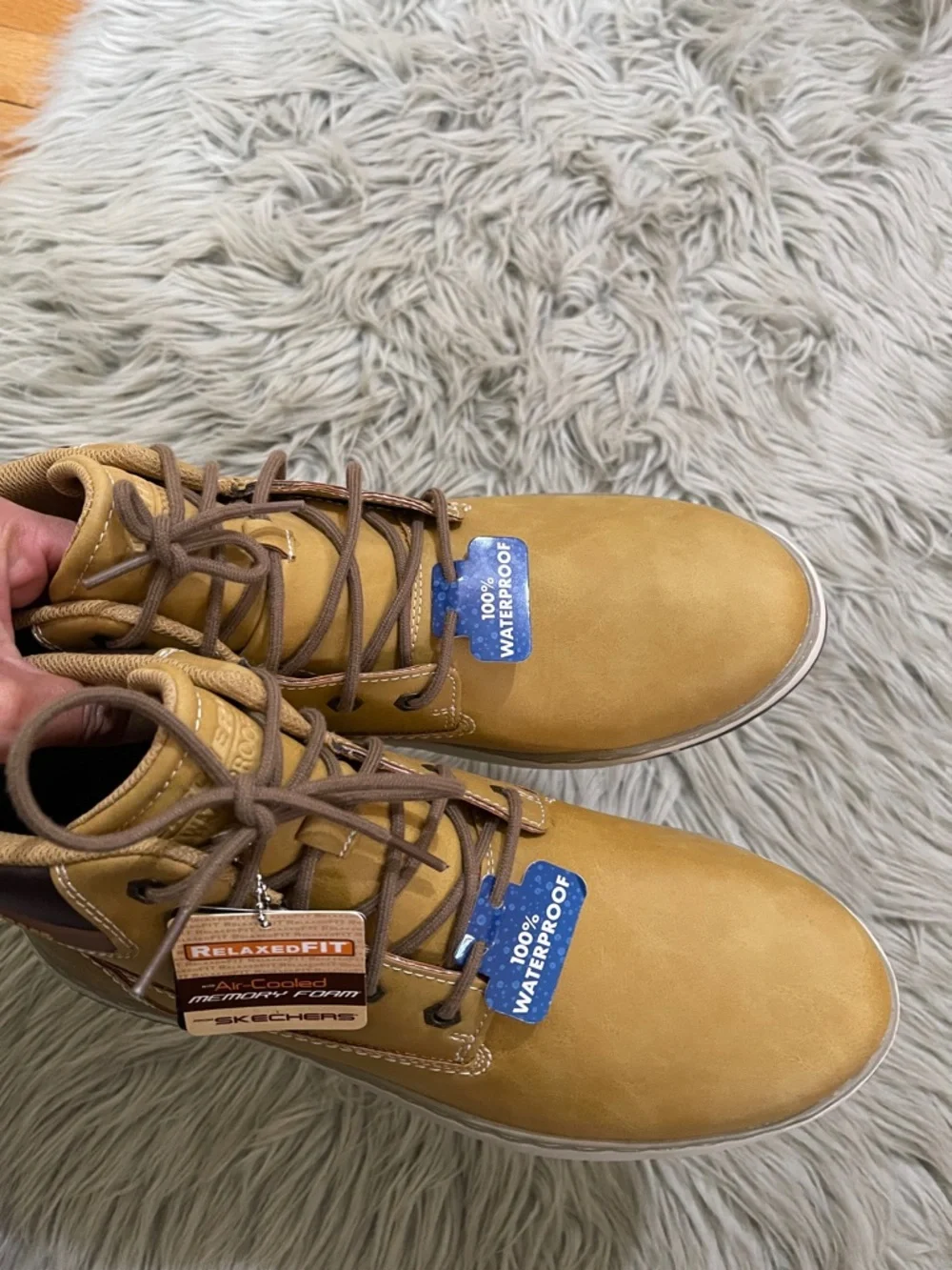 Skechers Men's Tan Waterproof Leather Lace-Up Ankle Boots